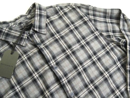 ALLSAINTS Herren grau Marmor mehrfarbig kariert Langarm Flanell Hemd Größe L Neu mit Etikett - Bild 3 von 5