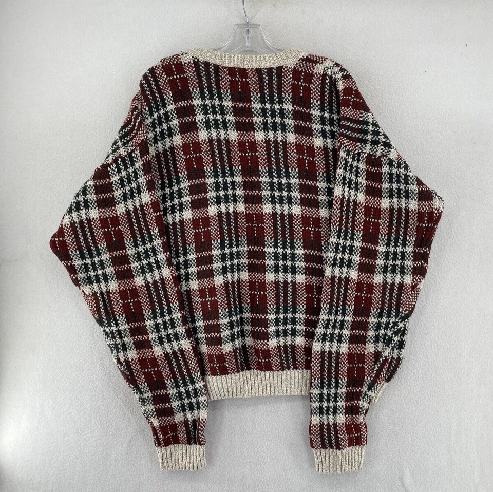 Suéter tejido a cuadros Old Glory vintage adulto talla XL rojo blanco algodón Foto 2 de 4