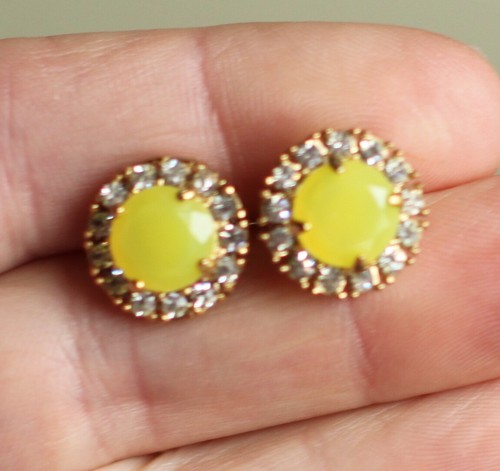 Kate Spade NY secret garden stud earrings canary glowing yellow pave lemon HALO* - Picture 11 of 12