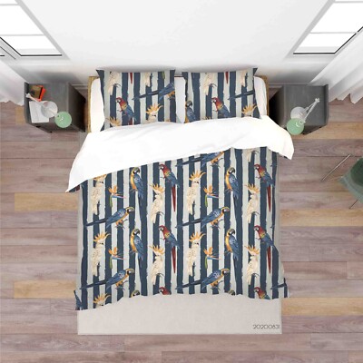 3D Parrot Strip Pattern Quilt Cover Set Bedding Sets Pillowcases Queen