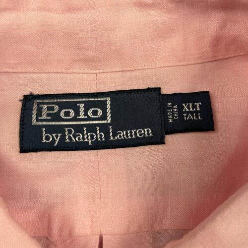 Polo Ralph Lauren Shirt Men XLT Pink Button Roll Tab Long Sleeve Linen Pockets - Picture 3 of 14