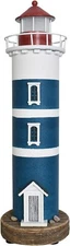 Wooden Lighthouse with Lights Nautical Tabletop Figurine  Beach Themed (Blue)