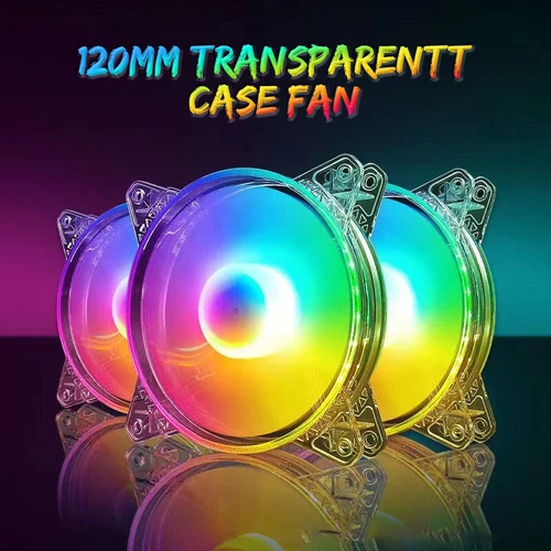 120mm Transparent Crystal RGB Computer Case Cooling Fans Gaming PC Tower Cooler