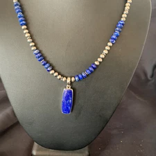 Blue Lapis Pendant Native American Navajo Pearls Sterling Silver Necklace 11669