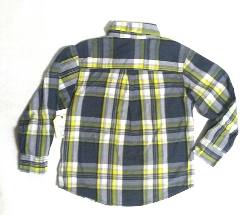 Faded Glory Boys Woven Plaid LS Button up Shirt NWT Size 4/5,8,10-12 Gray/Yellow - Picture 2 of 4