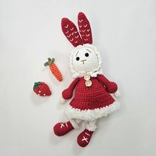 Ms. Red Rabbit Bonnie Hand Crochet Doll Amigurumi Red White w/ Booklet