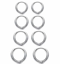 4 Pair Men Women Smal Hoop Earrings Stainless Steel Cartilage Lip Nose Ear Set