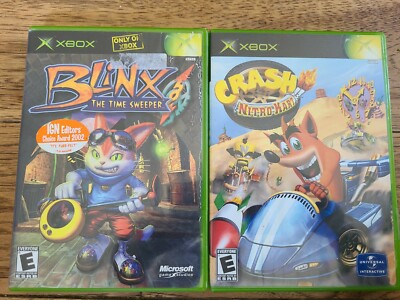 Blinx The Time Sweeper & Crash Nitro Kart XBOX 2 Game Lot Ships