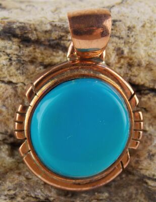 Hand Made Sleeping Beauty Turquoise - Copper Pendant 22782