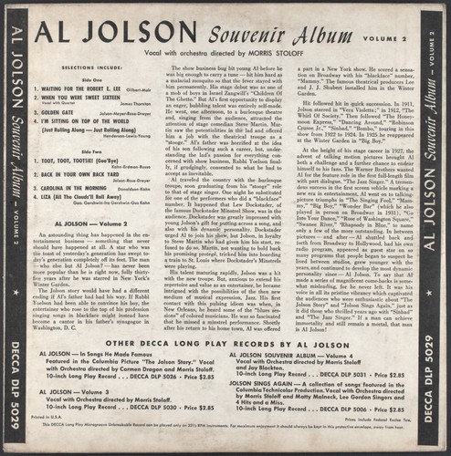 AL JOLSON - Souvenir Album - 1949 US 25 cm / 10" Decca - Imagen 2 de 4