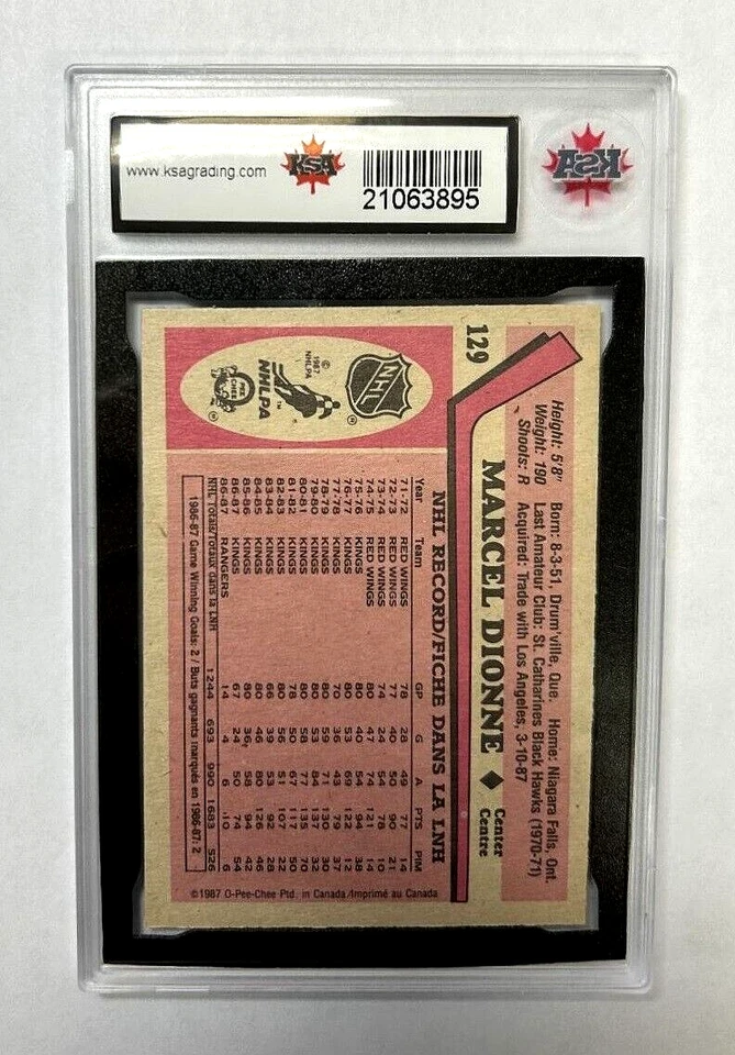 1987-88 O-Pee-Chee #129 Marcel Dionne | KSA Graded MINT 9.5 - Image 2 of 3