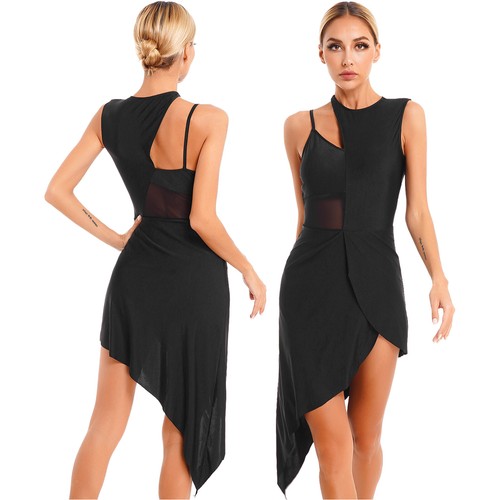 Womens Lyrical Ballet Salsa Dance Dress Sheer Patchwork Performance Dancewear - Picture 5 of 35