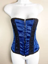Blue Satin Lace up Lace Trim Corset Top Medium
