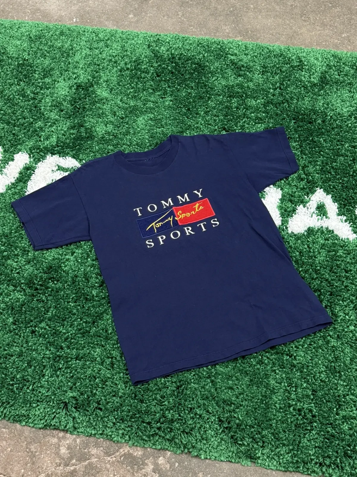 Vintage Tommy Hilfiger Sport Patch Tee Navy 90s XL