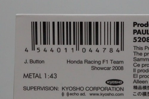 1:43 MINICHAMPS KYOSHO Honda Racing F1 Team Show Car 2008 #16 J. Button - Picture 9 of 9