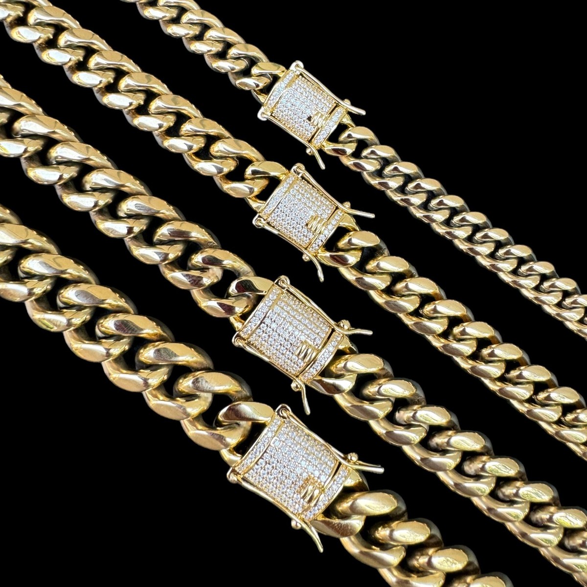 Miami Cuban Link Chain 1ct CZ Iced Clasp 14k Yellow Gold Plated Stainless - Main Image