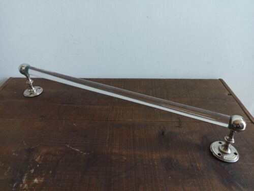 ANTIQUE GLASS TOWEL BAR & HOLDER NICKEL PLATED BRASS ENDS - Picture 1 of 14