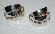 LARGE BOLD 80'S RUNWAY STYLE COUTURE SILVERED HAMMERED HALF HOOP POST EARRINGS