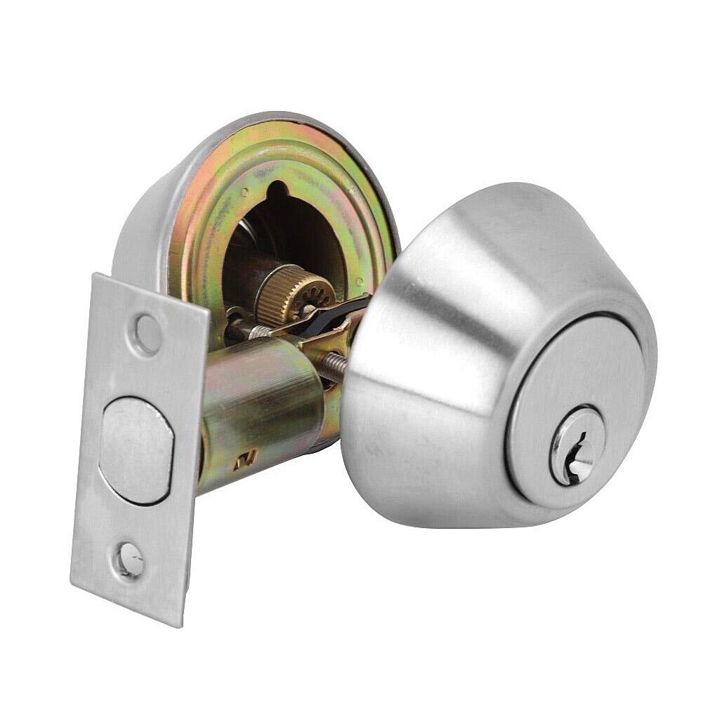 Double Lock Cylinder Security Door Lock on Both Side Silver for Wood Doors