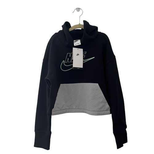 Nike Girls Sportswear Crop Sweatshirt 'Icon Clash' in Black Sz M NWT - 第 1/13 張圖片