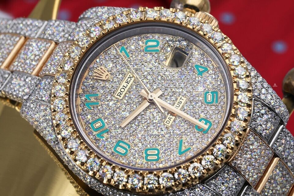 Часы Rolex Datejust 41 мм 126303 бирюзовый арабский циферблат Pave бриллиант 2 тона