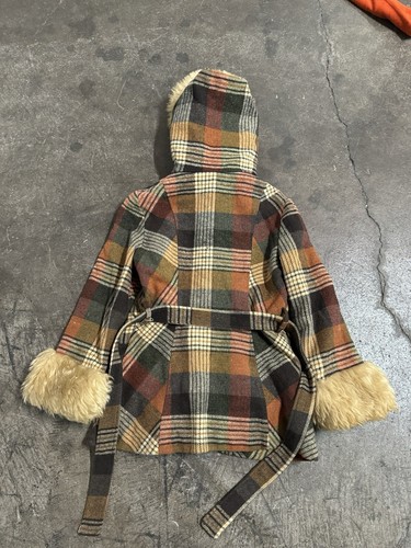 Vintage 70s Sears Plaid Autumn Fall Fur Hooded Jacket - Picture 8 of 24