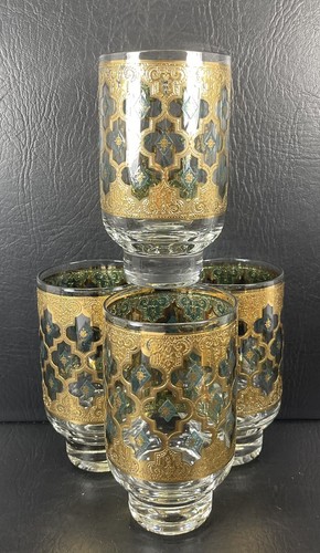 Vintage Set of 4 Culver Valencia Footed Highballs Cocktail Glasses