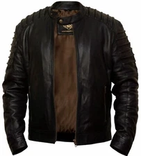 Mens Fashion Real Leather lambskin Leather Biker Style Motorcycle Jacket