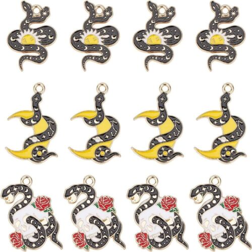 Gothic Theme Snake Charms 3 Style Enamel Sun Moon Red Rose Charm  For Choker - Afbeelding 1 van 4