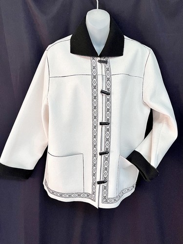 ALFRED DUNNER~WHITE/BLK TRIM FAUX SUEDE FLEECE BUTTON JACKET~SZ 16~EUC!!! - Picture 5 of 12