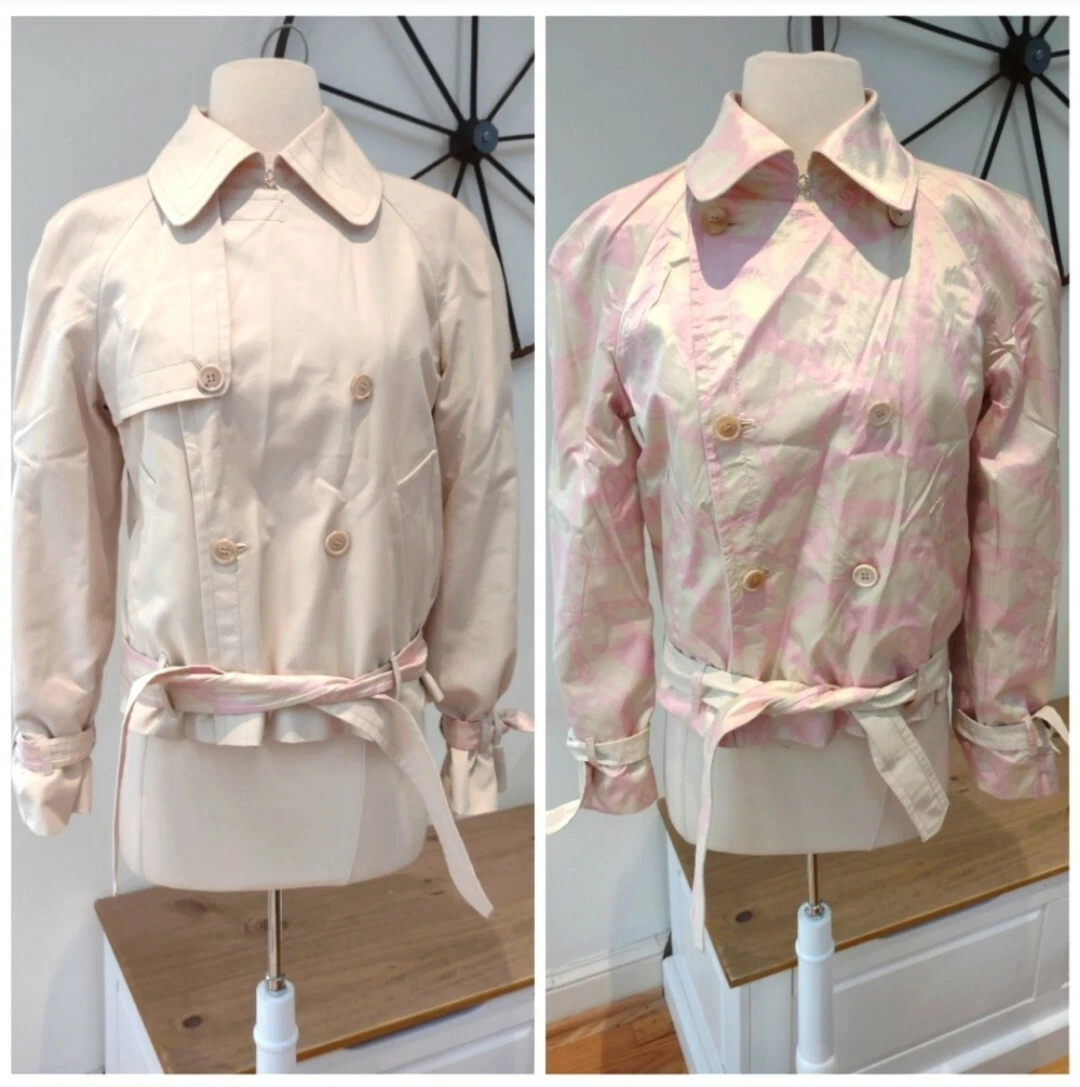 Moschino Aeffe Spa reversible khaki/pink patterned silk jacket 8 EUC $1300