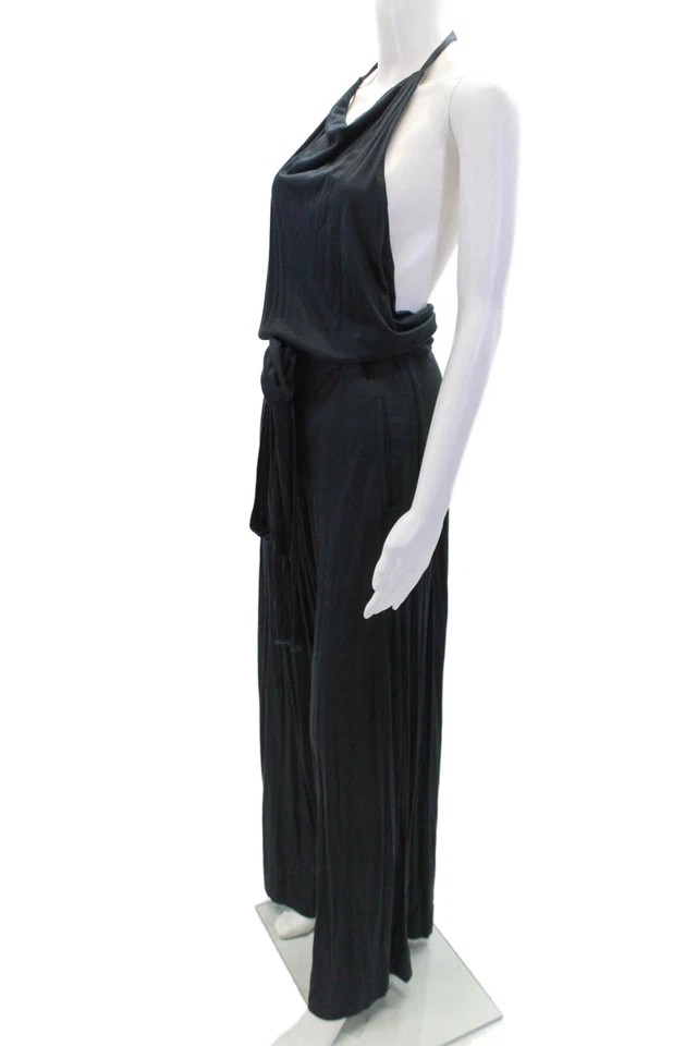 Mono negro Diane Von Furstenberg para mujer con cuello halter y corbata en la cintura talla M Foto 2 de 4