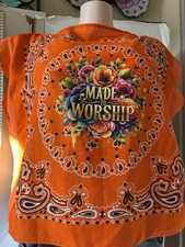 Double Sided Orange & Green Paisley Floral Cotton Bandana top for women. XL siz