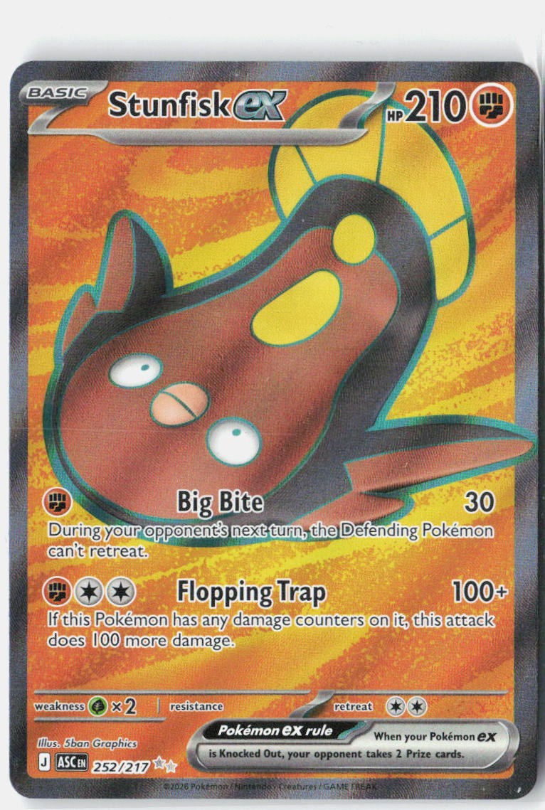 Stunfisk ex Ultra Rare - ASC 252/217 EN NM Holofoil Pokemon