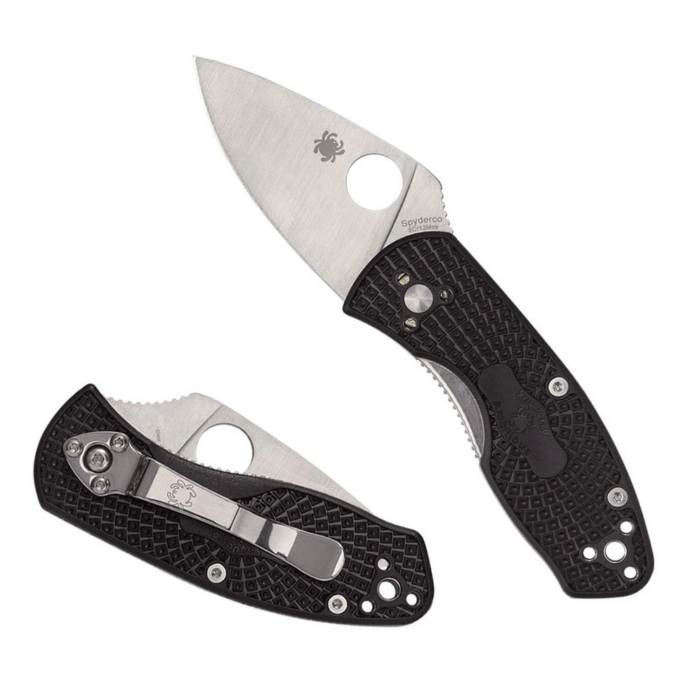 Spyderco Ambitious mit 8Cr13MoV-Klinge, schwarzen FRN-Griff und 4-Position-Clip