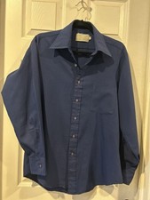 Vintage 70s Navy Blue Shirt Sears Golden Comfort Ultressa 16-34 Large Polyester