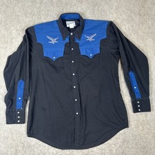 Vintage Rockmount Ranch Wear Shirt Mens Med Black Pearl Snap Cowboy USA Western