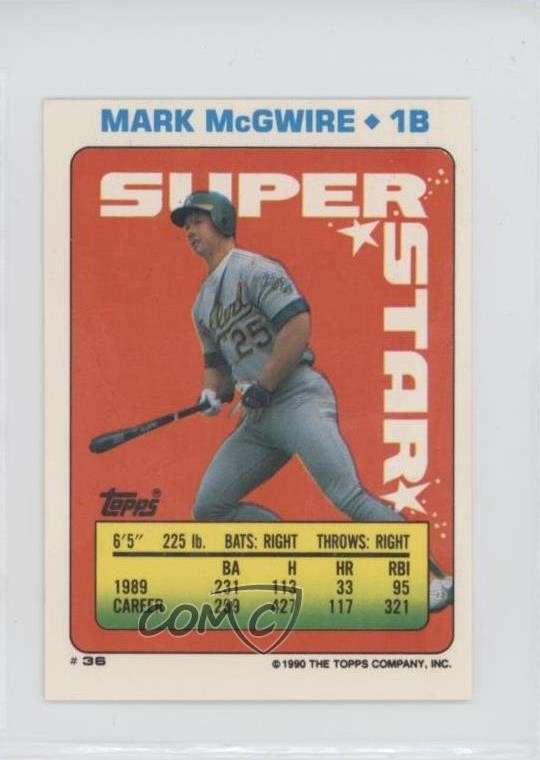 1990 Topps Super Star Sticker Back Cards Mark McGwire Pedro Guerrero ( 35) 01b7