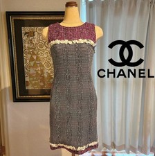 CHANEL Sleeveless Knee Length Dress Tweed