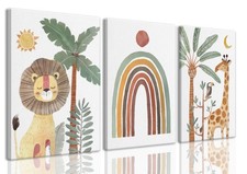 Nursery Wall Art Safari Animal Canvas Prints Girl Boy Baby Room Decor Poster ...