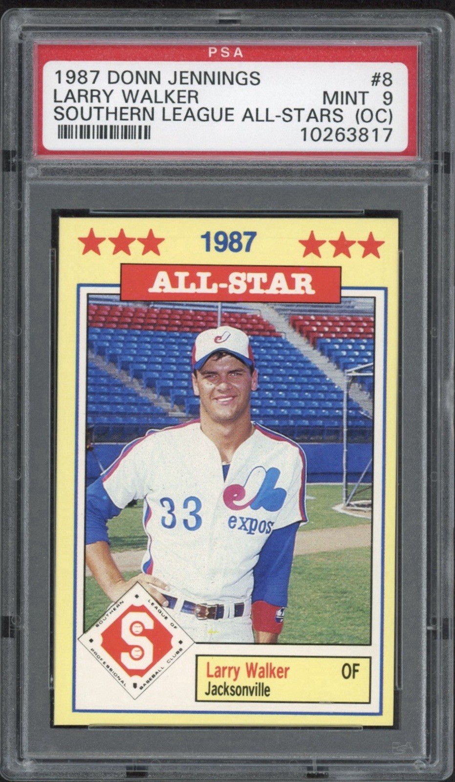 1987 Donn Jennings Larry Walker Southern League All-Stars RC 8 PSA 9 Mint OC HOF