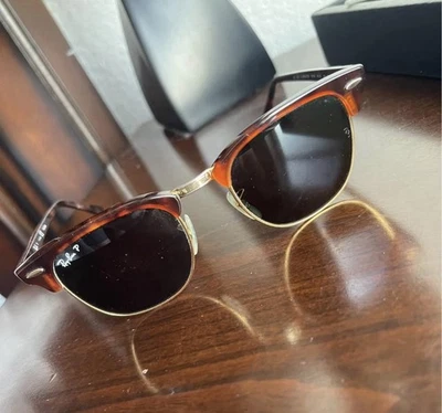 Ray-Ban RB3016 Clubmaster Polarized Sunglasses Frame Brown Gold, 49-21, 140 - Image 1 of 4
