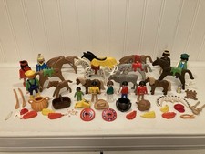 Lot Of Vintage Playmobil Indians Horses Accessories 1974
