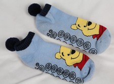 Vintage Winnie the Pooh Socks Blue Pom Pom Disney Ankle Thick