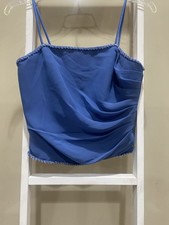 Alfred Angelo Royal Blue Beaded Formal Top Size 6 Satin Spaghetti Strap 0169