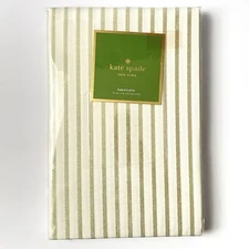 Kate Spade Harbour Drive White & Gold Stripe 70" Round Tablecloth New