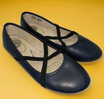 SO Social Women's Flats Round Toe Blue Navy Black Straps Comfort W 8