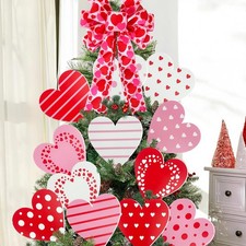 13 Pcs Valentines Day Tree Ornaments with Valentine Tree Topper Bow, Large Re...