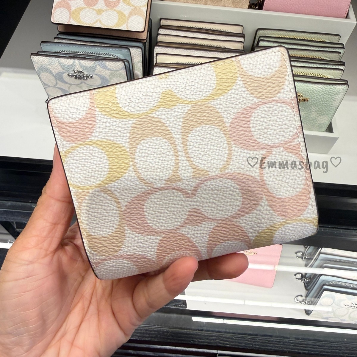 Coach Snap Wallet In Pretty Signature Canvas CEC37 Gold/Chalk/Pink