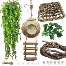 Lizard Coco Den with Ladder,Leopard Gecko Coconut Husk Hut Hideout Home Repti...